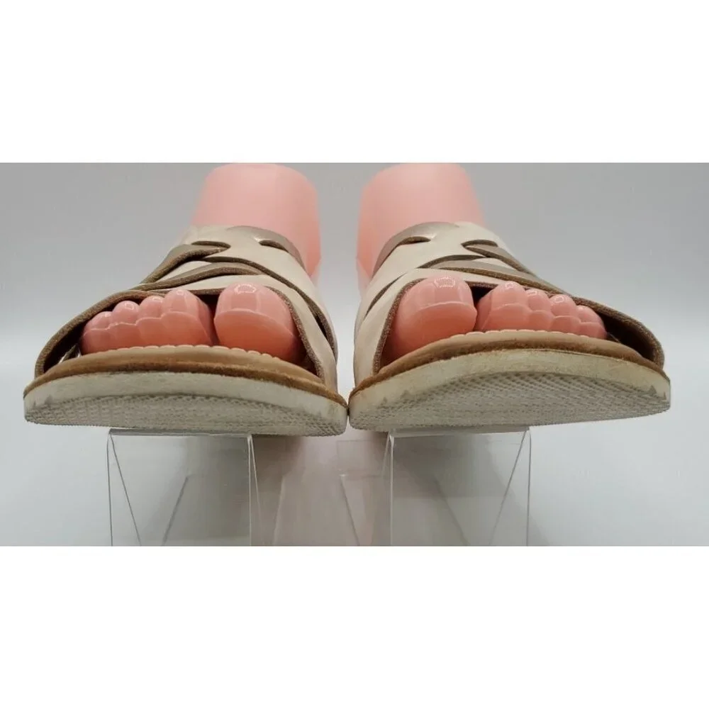 Sorel Ella Women Slide Natural Tan Gold Leather Sz 9 Strappy Criss Cross Straps